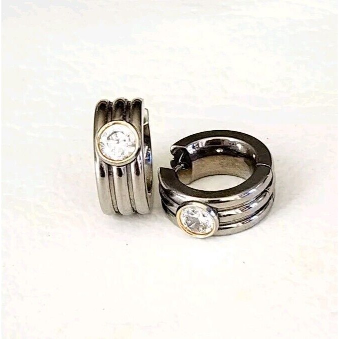 Erwin Pearl Titanium 14k Cz Huggie Earrings 10g .75"